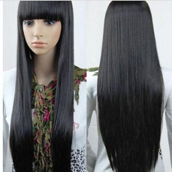 

straight cosplay full synthetic long black wigs for women