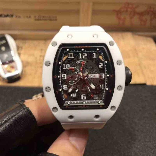 

luxury mens mechanics watches richa milles wristwatch wine barrel watch r rm030 series 2824 automatic mechanical white pottery tape mens omd, Slivery;golden