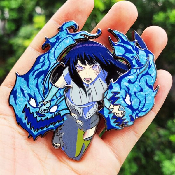 

anime naruto neptune brooch hinata metal double layer badge pin, Gray