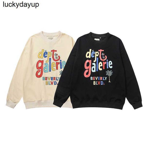 

men's designer hoodies sweatshirts galery dept graffiti rainbow letters pure cotton round neck sweater thin long sleeve coat, Black