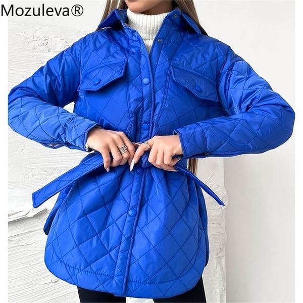 

womens down parkas mozuleva plaid quilted jacket women loose thin puffer parkas coat vintage belted outwear autumn winter ladies oversize co, Black