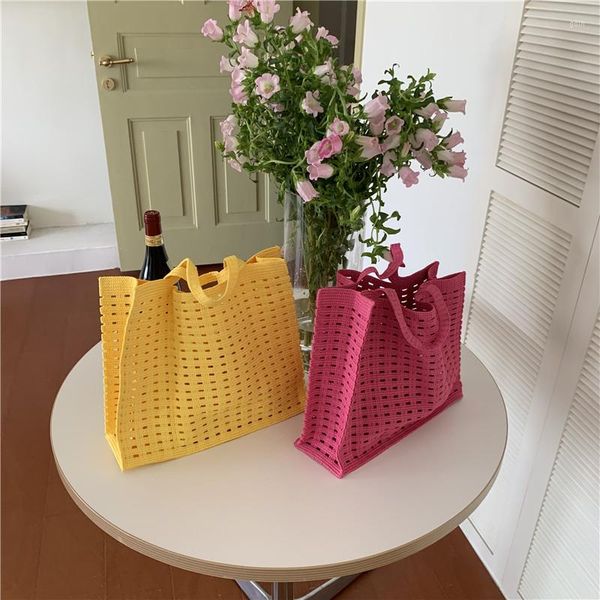 

evening bags large capacity hollow out crochet tote bag luxury designer women's beach shopping woven openwork handmade handbag female