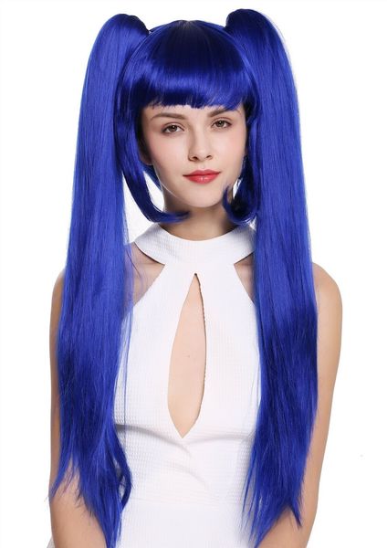

ladies' cosplay lolita short bob long smooth removable braids blue wig, Black