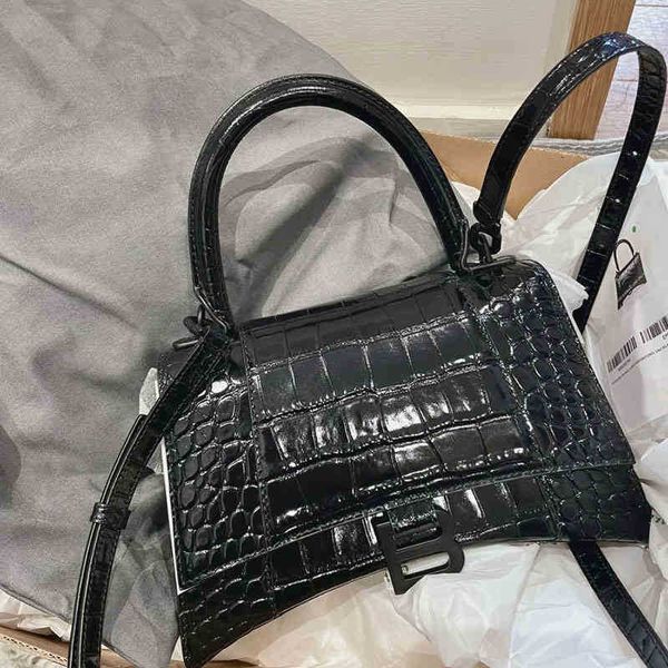 

balencaigabag designers handbag bag 2022 net red new home b high version crocodile hourglass leather womens single shoulder diagonal
