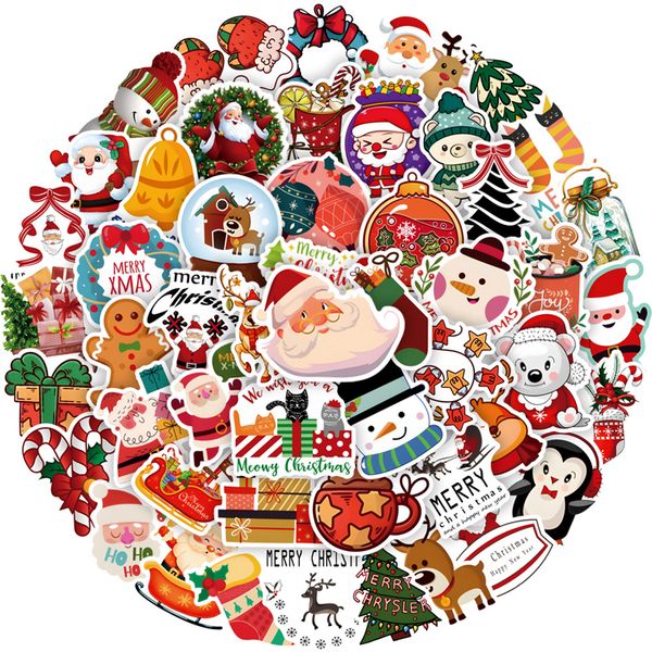 

50pcs happy new year merry christmas stickers deer santa claus snowman children gift decal diy for skateboard luggage suitcase