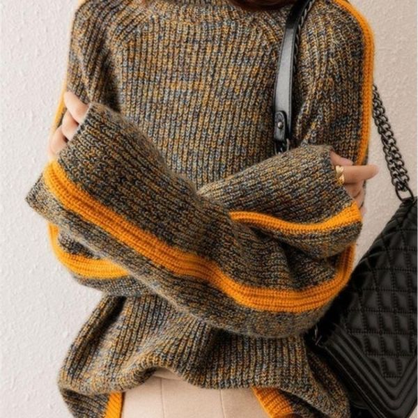 

womens sweaters women fashion in autumn winter lazy wind knitted loose pullover long sleeve turtleneck ladies oversized padded sweater pullo, White;black