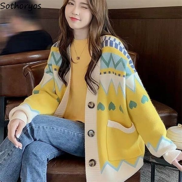 

women's knits tees cardigan women autumn vintage fashion loose l-4xl leisure all-match v-neck single breasted sweaters female pockets i, White