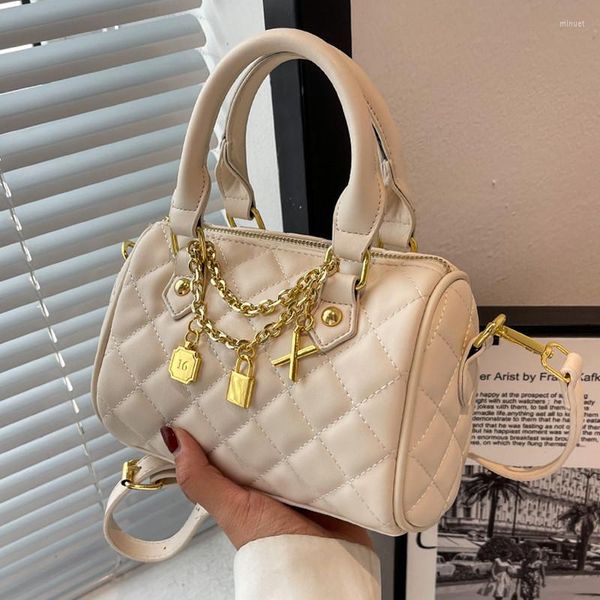 

evening bags ladies' brand design rhombus pattern shoulder bag textured hardware chain handbag women fashion causl portable boston