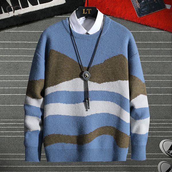 

men's sweaters men sweater round neck knitted winter striped mens rock hip hop pullover women jumper ugly sweater 220929, White;black