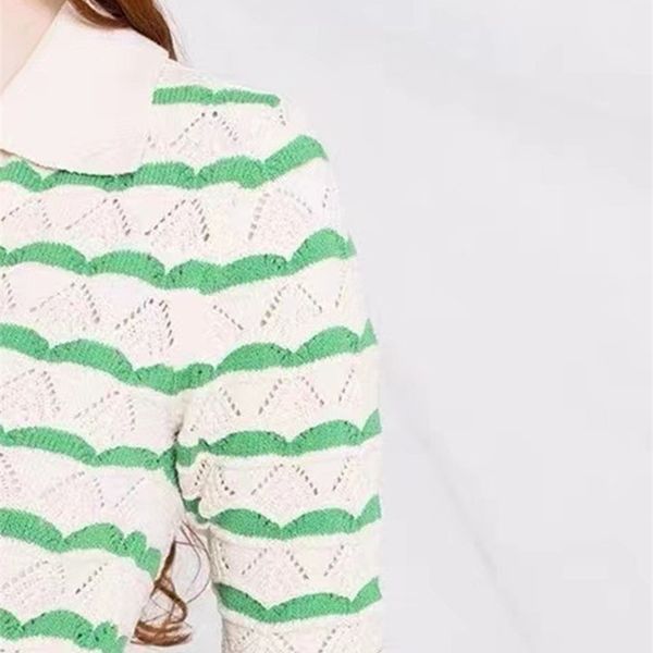 

women's knits tees women's polo collar knit sweater wavy striped hollow out spring summer ladies fresh slim knitwear pullover 2209, White