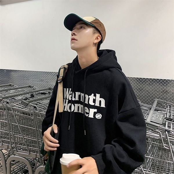 

men's hoodies sweatshirts american retro sweater jacket men autumn loose casual long sleeve hooded couple clothes sweatshirts 220929, Black