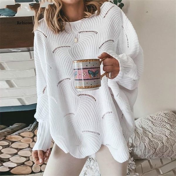 

women's knits tees women hollow out sweater elegant spring autumn loose s knitted pullovers female winter casual o neck solid color swe, White