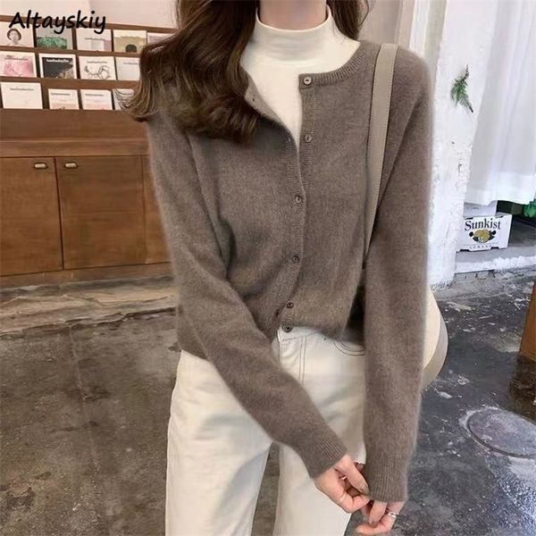 

women's knits tees o-neck casual cardigan women simple solid elegant cropped female spring fall clothing soft korean style outerwear r, White