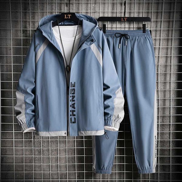 

men's tracksuits harajuku style tracksuit men piece set long sleeve hoodie jacket and sweatpants men jogging suit lightweight clothes a, Gray