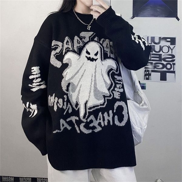 

womens sweaters retro sweater dark style harajuku style student letter devil thickening men and women loose retro knit sweater korean 220929, White;black