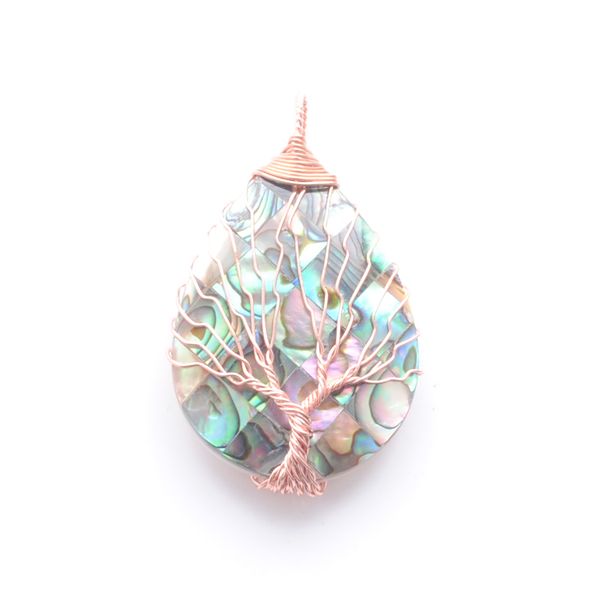 

tree of life rose gold metal wire wrap water drop bead necklace & pendant natural abalone shell jewelry chain 45cm n3870, Silver