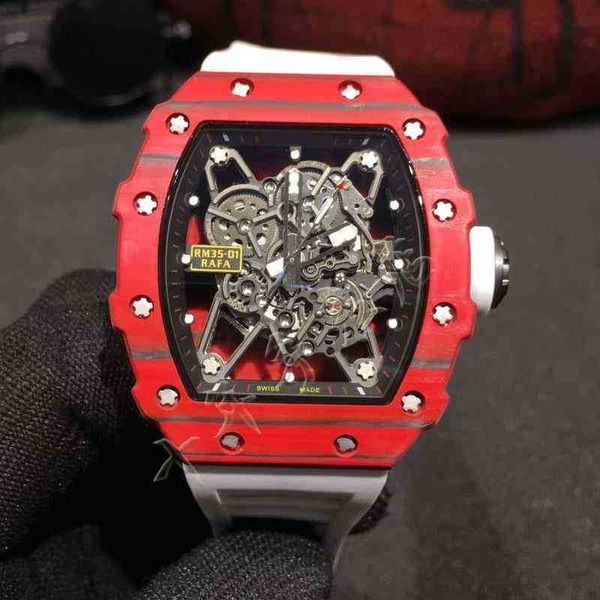 

watch designer luxury mens mechanics watches richa milles wristwatch wine barrel watch r rm35-01 series 2824 automatic mechanical red carbon, Slivery;golden