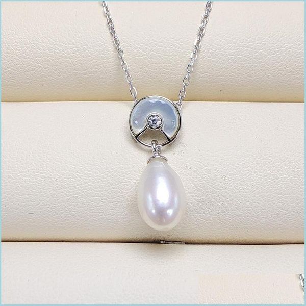 

pendant necklaces pearl pendant for female girl s925 sier necklace 7-9mm oval white accessories can diy christmas gift drop delivery dhyqx, Silver