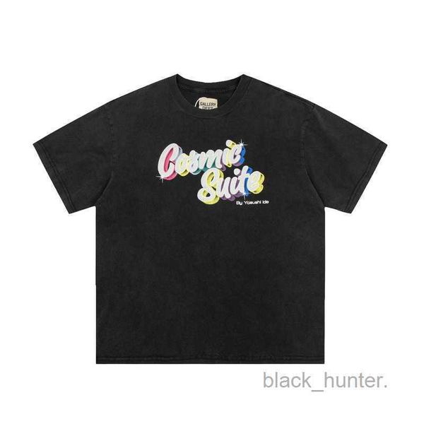 

mens t-shirts designer galery dept rainbow bronzed letters washed short sleeve fashion brand loose large t-shirt men tees, White;black