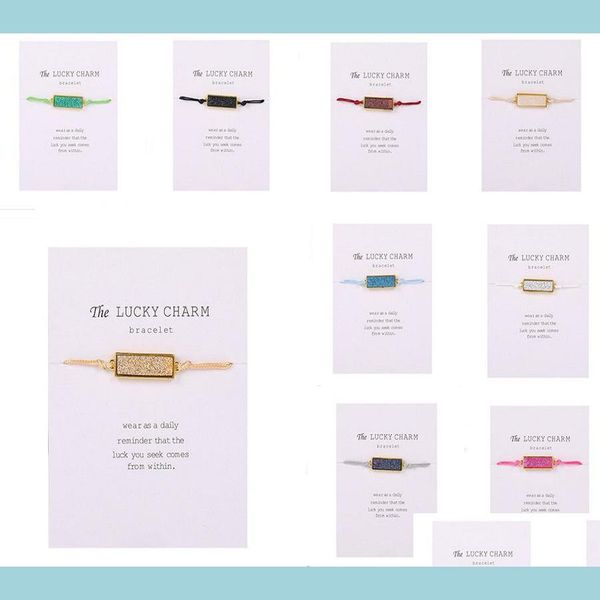 

charm bracelets square resin charm bracelets adjustable braided string bangle gold plated jewelry gift for women men with wish card d dhldv, Golden;silver