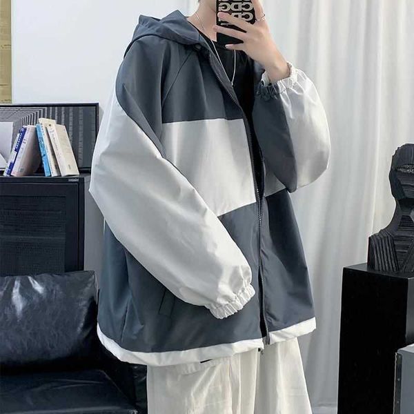 

men's jackets spring autumn hooded jacket for men women hong kong style loose korean trend all-match casual preppy handsome windbreaker, Black;brown