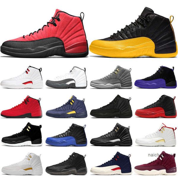 

12s men basketball shoes jumpman 12 university gold dark concord indigo twist reverse flu international flight mens trainers spor jordon, Black