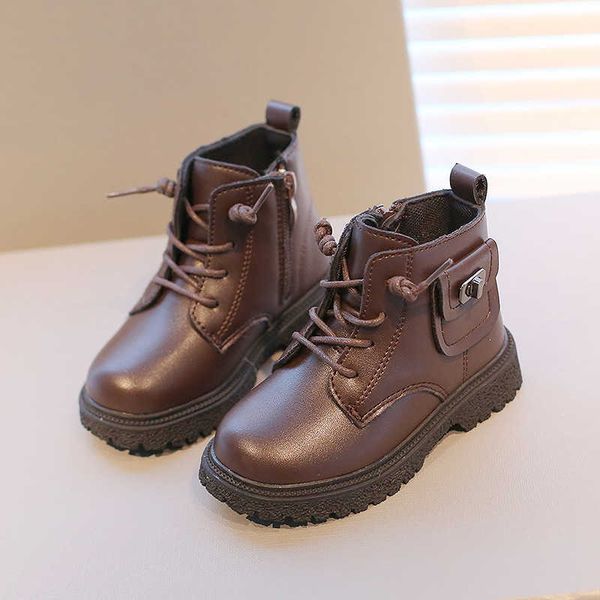 

boots fashion children shoes 2022 new autumn winter girls ankle boots kids boys waterproof leather shoes baby single shoes g367 t220928, Black;grey