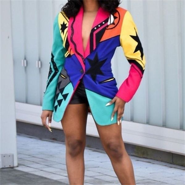 

women's suits blazers color matching printing blazer women jacket high street fashion club spring elegant office lady american stylish, White;black