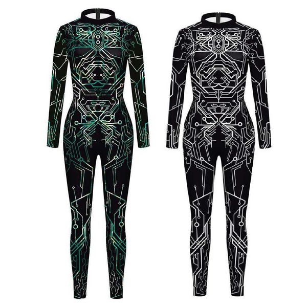 

stage wear women men future robot punk circuit board alien 3d print jumpsuit tight bodysuit halloween party cosplay come dress up outfit t22, Black;red