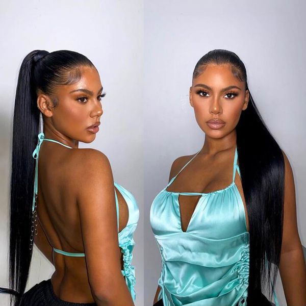 

ponytail human hair wrap around straight pony tail hairpiece extensions remy hair ponytails clip in natural black 1b long high 26inch 160g d
