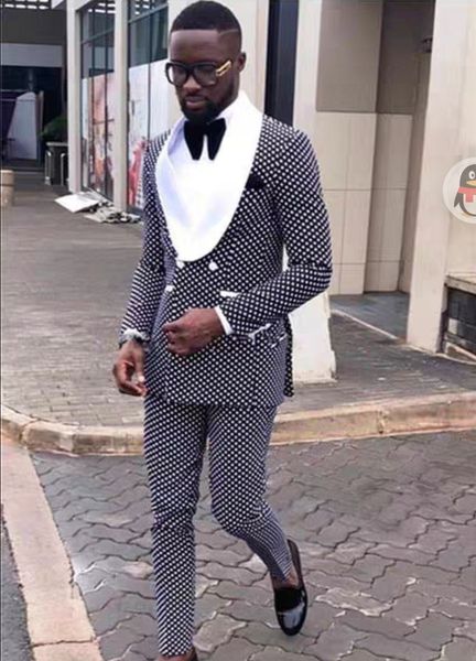 

black polka dots groom tuxedos men wedding dress double-breasted men blazer prom dinner/darty suit, Black;gray