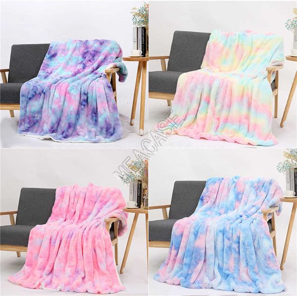 

2022 keep warm flannel blankets tie dye sherpa fleece blanket kids adults winter quilt soft double layers thickening plush couch bedspreads