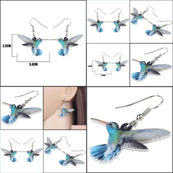 

stud acrylic flying voilet sabrewing hummingbird bird earrings dangle drop fashion animal jewelry for women girls kids delivery 2021 b otfpl, Golden;silver