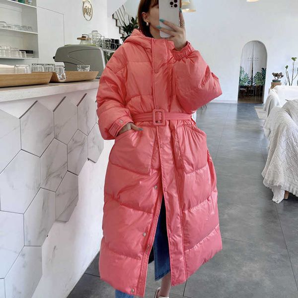 

women's down parkas a-shaped big pocket female coat 2022 new winter thick hooded fashion jacket white duck nbh382 t220928, Black