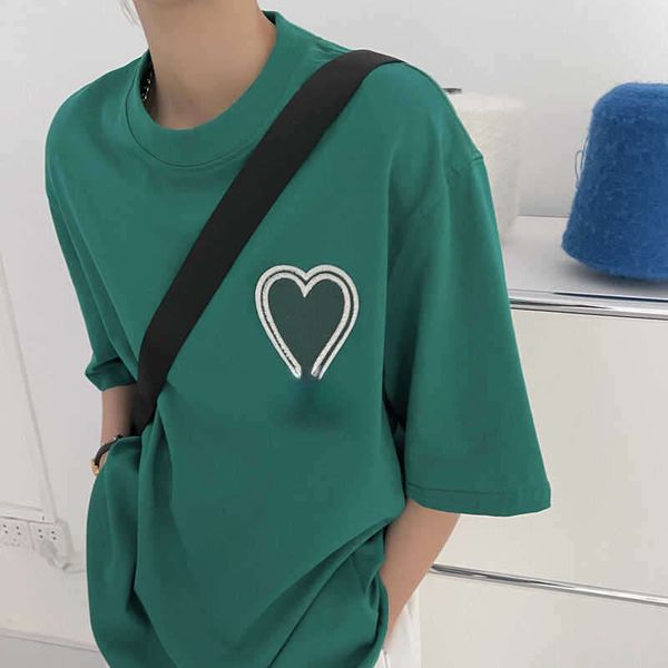 

22ss am mens t shirt designer sweatshirt summer cotton short-sleeved t-shirt love embroidery men women pullover tee, White;black