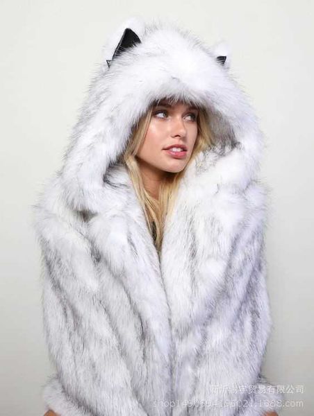 

women's fur faux large size new hooded coat imitation t220928, Black