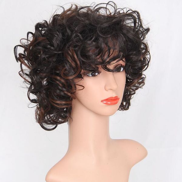 

women ladies short curly brown full wigs wavy hair wig natural cosplay party, Black