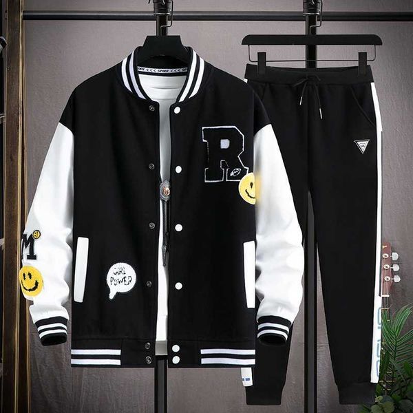 

men's tracksuits spring autumn suit casual fashion men sets baseball jacket hip hop sports two-piece suit tracksuits korean youth sets, Gray