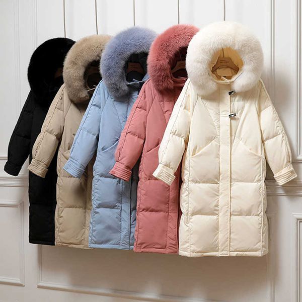 

women's down parkas horn buckle parker 2022 new fashion warm hooded jacket winter thick white duck nbh707 t220928, Black