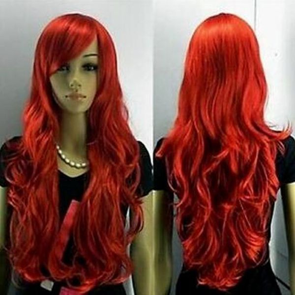 

popular women red long curly synthetic ladies hair cosplay party wig, Black