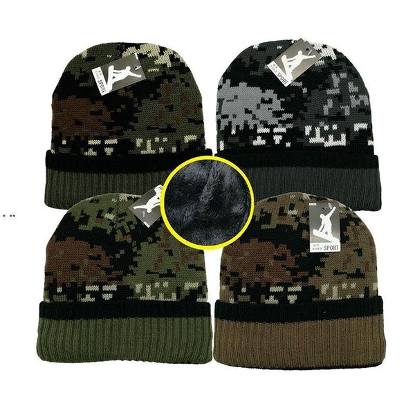 

new fashion camouflage hat thickened knitted hats warm wool cap rrb15857, Blue;gray