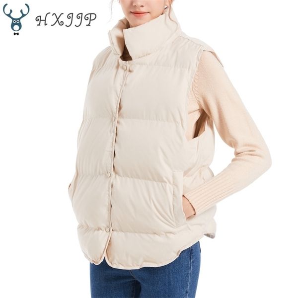 

women's vests hxjjp down cotton sleeveless jackets women short puffer inflatable vest autumn winter loose outerwear bread waistcoat 709, Black;white