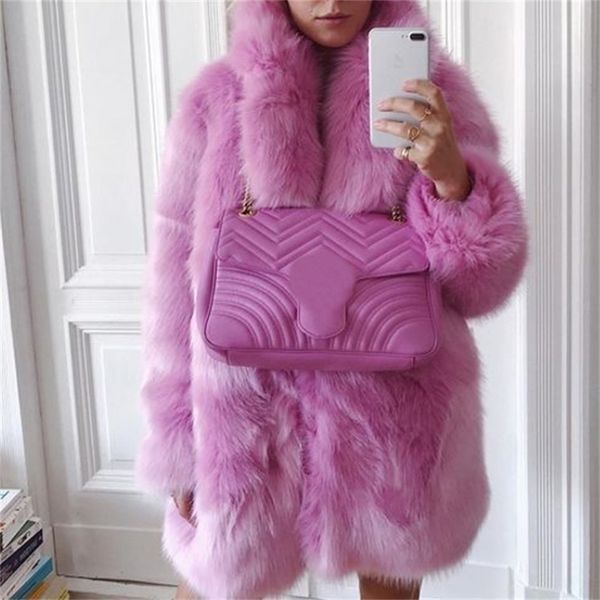 

women's fur faux winter warm white coat women long sleeve pink luxury elegant fluffy fake rabbit blazers outfits fashion streetwear 220, Black