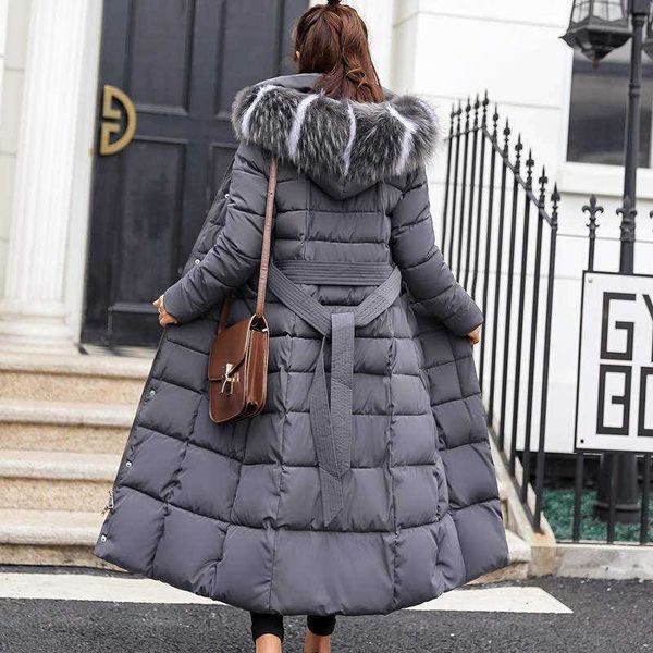 

women's down parkas hooded fur collar down parkas women winter x long thick warm coat chaqueta mujer female down cotton-padded clothes, Black