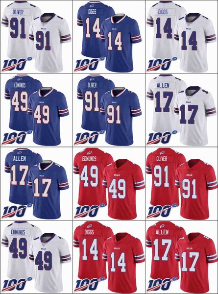 

jersey buffalo''bills''men #14 stefon diggs 17 josh allen 49 tremaine edmunds 91 ed''liver 100th limited', Black