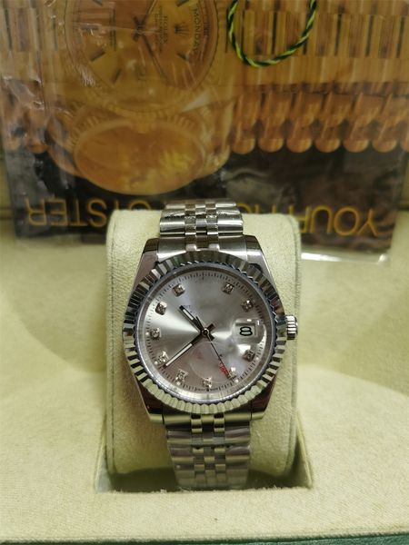 

original box certificate 18k gold president male watches day date diamonds silver dial watch men stainless diamond bezel automatic wristwatc, Slivery;brown