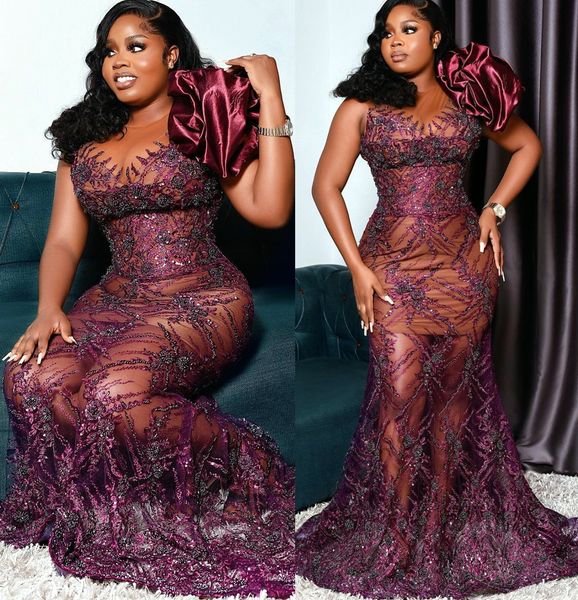 

2022 arabic aso ebi burgundy mermaid prom dresses lace beaded evening formal party second reception birthday engagement gowns dress zj187, Black