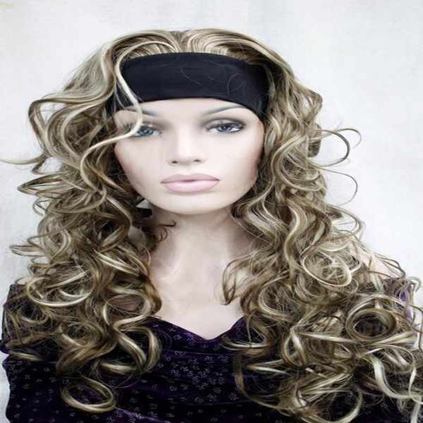 

new women long curly wave wig 3/4 half wigs headband cosplay ladies wig, Black
