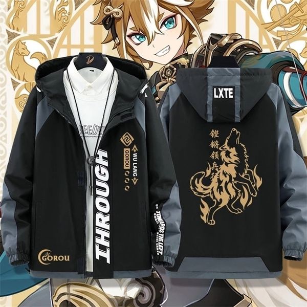 

mens jackets game genshin impact gorou cosplay costume gorou hooded long sleeve jacket cardigan tee student casual fashion sweatshirt 220929, Black;brown