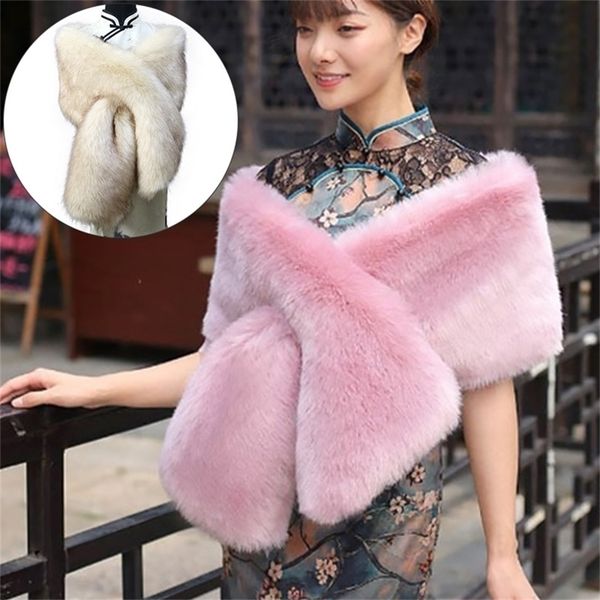 

women's fur faux bridal shawl wedding cape cloaks coat for evening party solid collar warm scarf 220928, Black